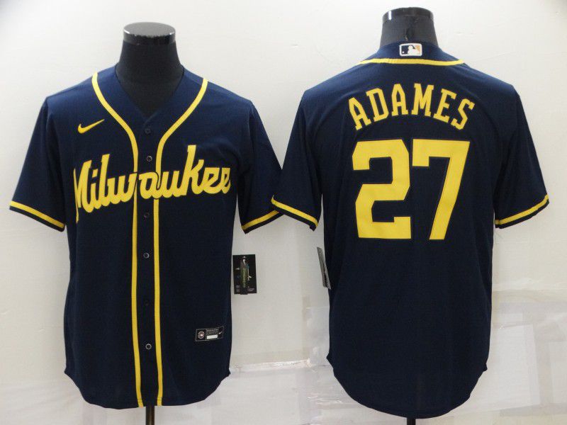 Men Milwaukee Brewers 27 Adames Blue Game 2022 Nike MLB Jersey